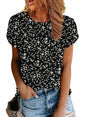 Polyester Blouses - Women's Chiffon Blouse Short Sleeve Pleated Top with Keyhole Back Detail