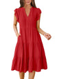 Blue Casual Dresses - Women's Summer Midi Dress - Ruffle Sleeve V-Neck Boho Beach Dress