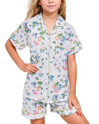 Roller Rabbit Pajamas Kids - Girls Summer 2 Piece Set - Button Down Top and Shorts