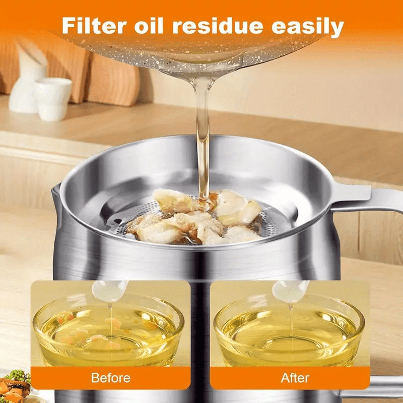 Stainless Steel Oil Filter Pot with Fine Mesh Strainer & Fry Basket – Grease Container for Kitchen Cooking Oil Storage