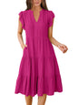 Blue Casual Dresses - Women's Summer Midi Dress - Ruffle Sleeve V-Neck Boho Beach Dress