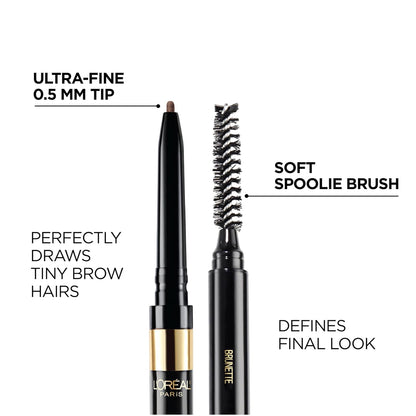 2-PACK L'Oreal Paris Makeup Brow Definer Waterproof Eyebrow Pencil, Ultra-Fine Mechanical Pencil, Draws Tiny Brow Hairs and Fills in Sparse Areas and Gaps, , 0.003 Ounce