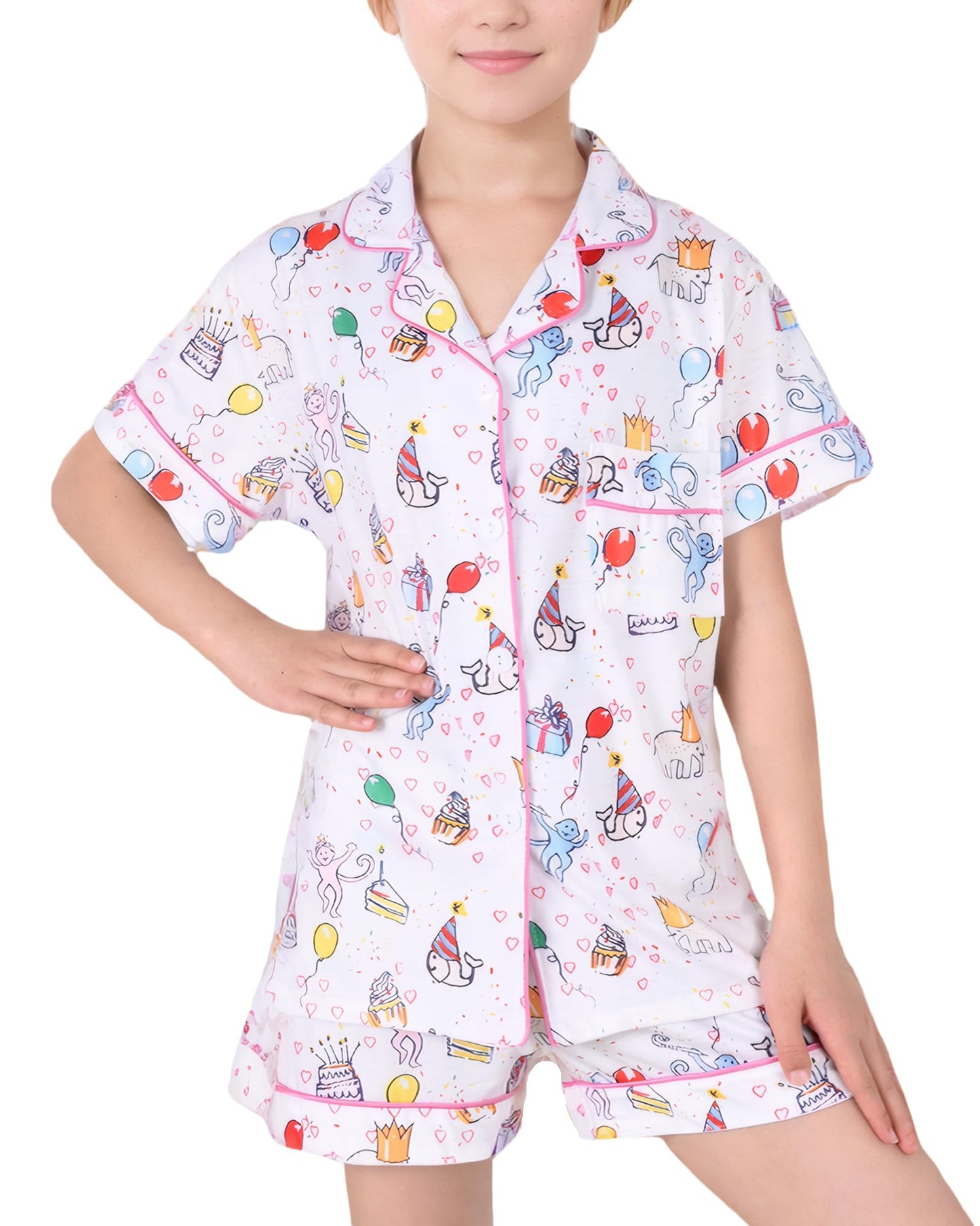 Roller Rabbit Pajamas Kids - Girls Summer 2 Piece Set - Button Down Top and Shorts