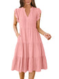Blue Casual Dresses - Women's Summer Midi Dress - Ruffle Sleeve V-Neck Boho Beach Dress