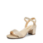 Women's Low Block Heel Sandals - Open Toe Ankle Strap Chunky Heels with Buckle