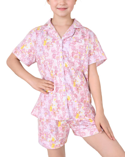 Roller Rabbit Pajamas Kids - Girls Summer 2 Piece Set - Button Down Top and Shorts