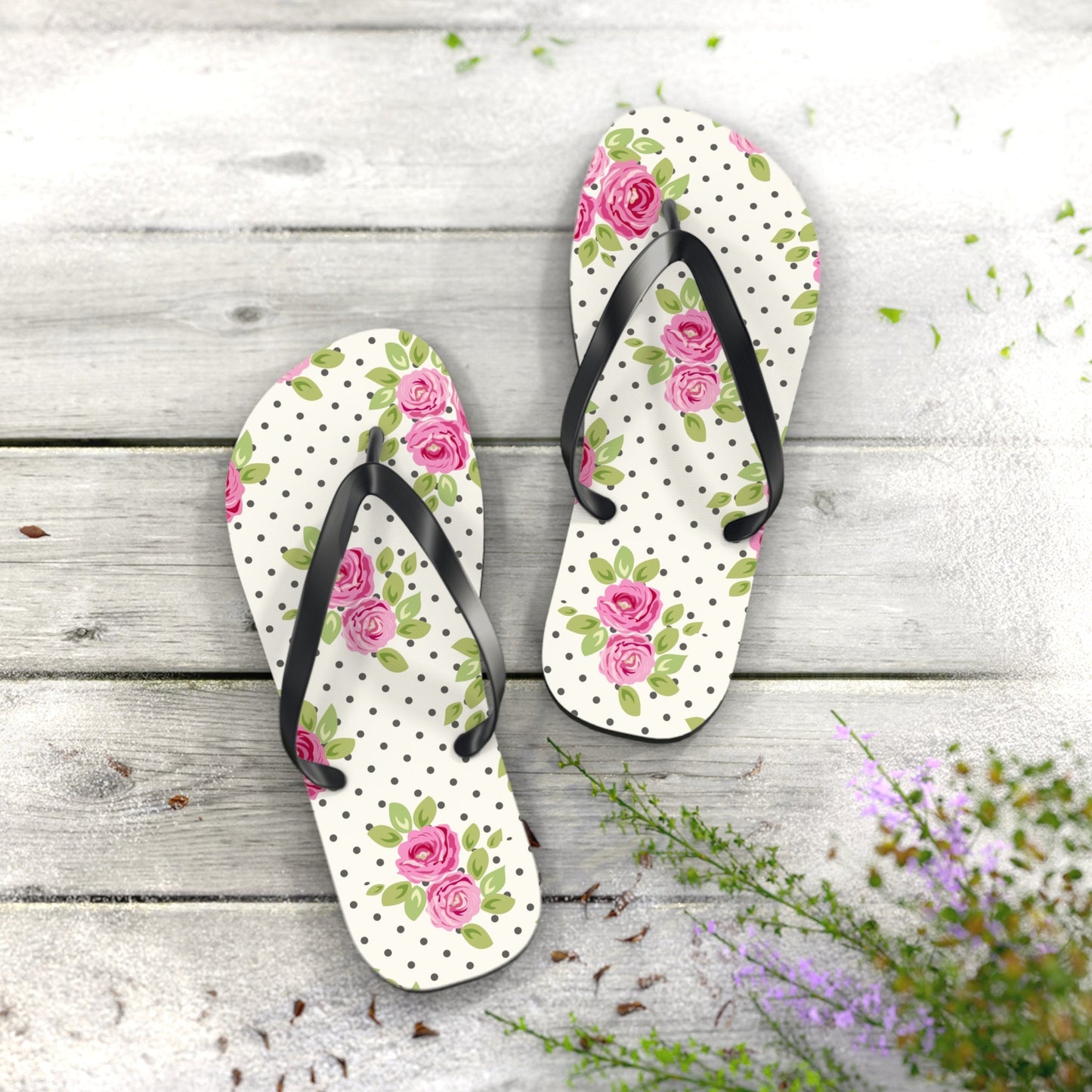 Customizable: Floral Flip Flops, Comfortable Summer Sandals, Beach Footwear, Gift for Vacation, Floral Patterns