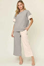 Plus Size Contrast T-Shirt and Wide Leg Pants Set