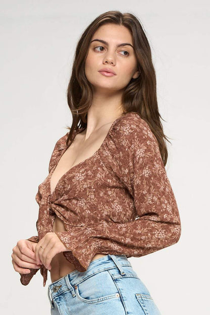 Tie Front Long Sleeve Crop Cardigan Ditsy Floral | Apparel | Kitchen + Metal