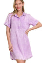 Zenana Tencel Mineral Washed Collared Shirts Dress in Lavender