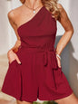 Single Shoulder Tie Waist Romper