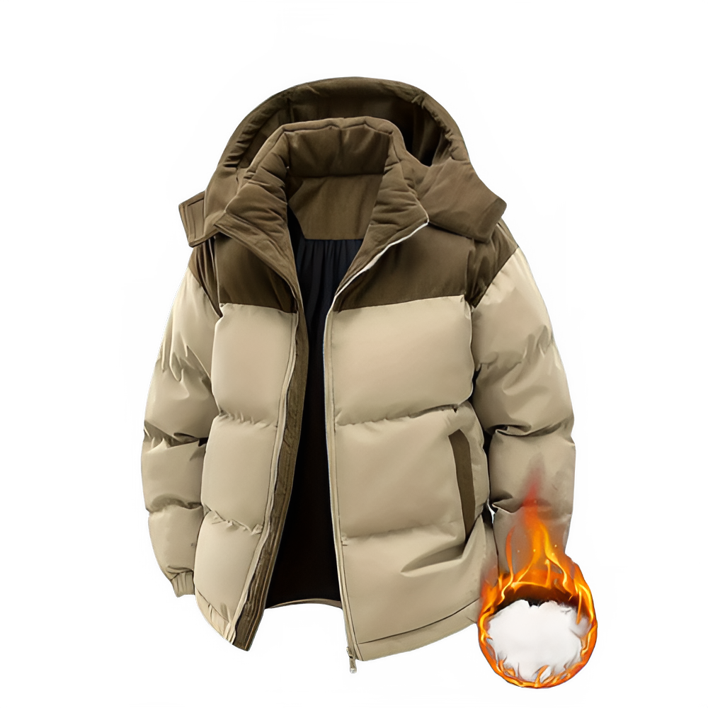 Men'S Heavy-Duty Winter Jacket - Full-Zip Hooded Coat with Zippered Pockets Non-Stretch Fabric for Cold Weather