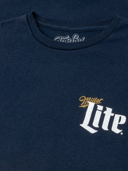 Miller Lite Front/Back/Sleeve Print Long Sleeve T-Shirt - Navy Blue