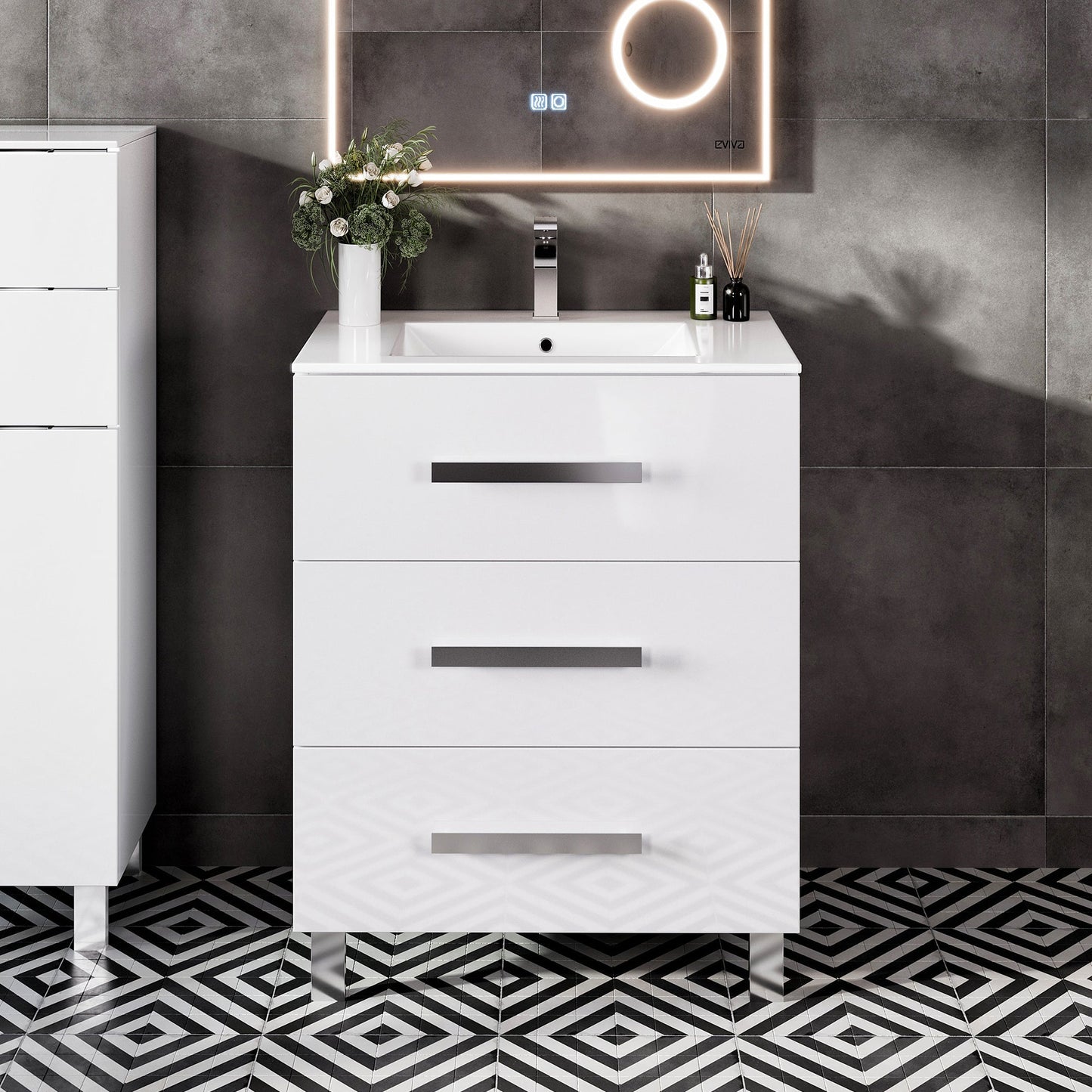 Eviva Libra Bath Vanity with Porcelain Top and Integrated Sink