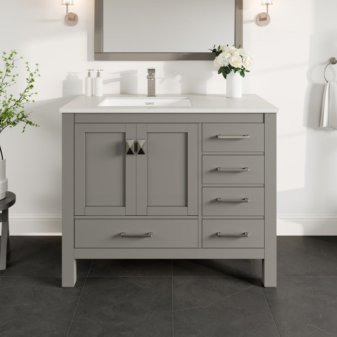 Eviva London Bath Vanity with Carrara Quartz Top and Undermount Porcelain Sink (20"-60")