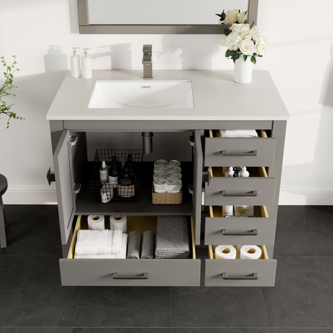 Eviva London Bath Vanity with Carrara Quartz Top and Undermount Porcelain Sink (20"-60")