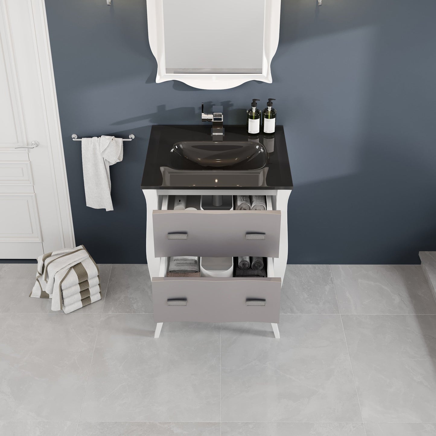 Eviva Aranjuez Bath Vanity with Tempered Glass Top and Integrated Sink (24"-32")