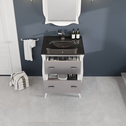 Eviva Aranjuez Bath Vanity with Tempered Glass Top and Integrated Sink (24"-32")