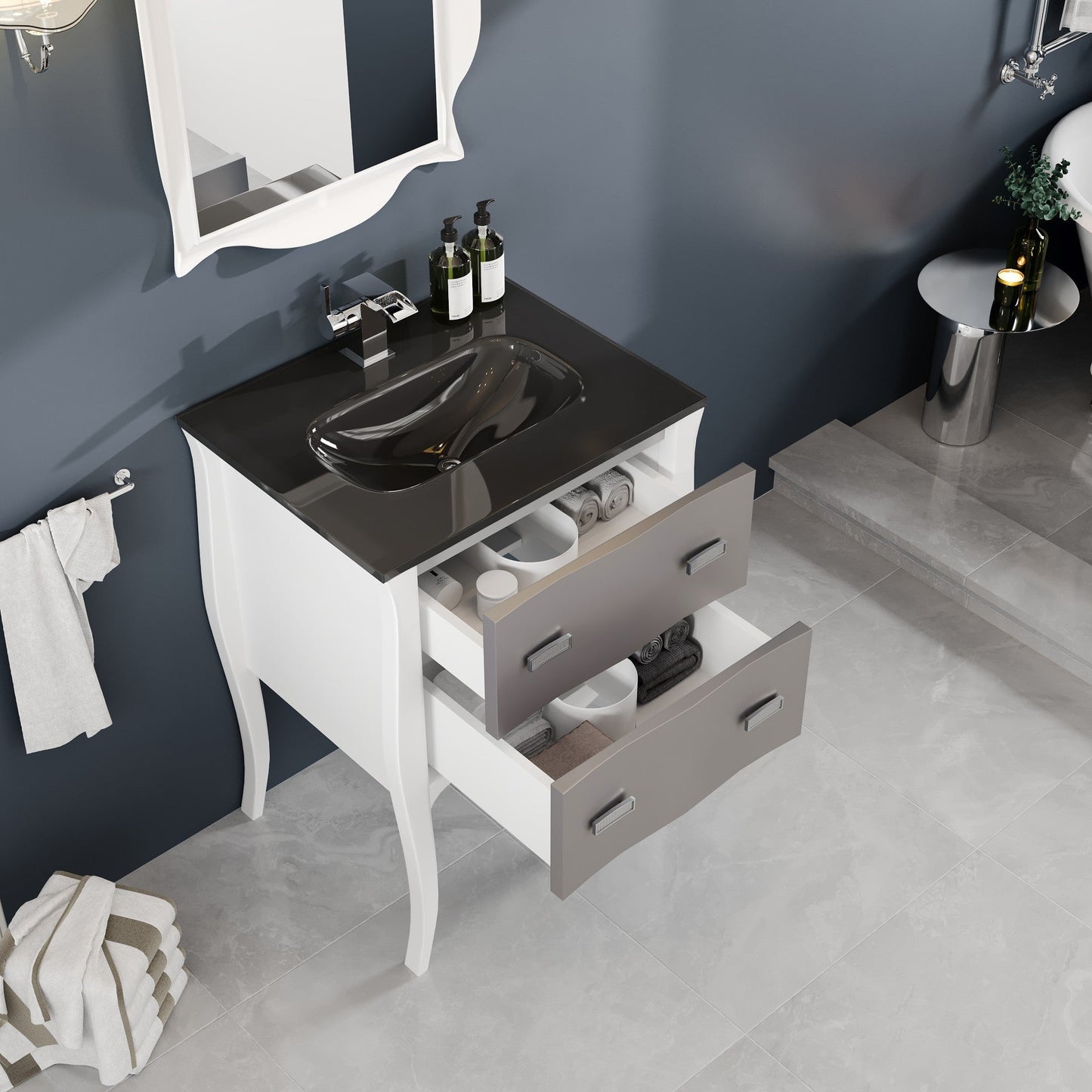 Eviva Aranjuez Bath Vanity with Tempered Glass Top and Integrated Sink (24"-32")