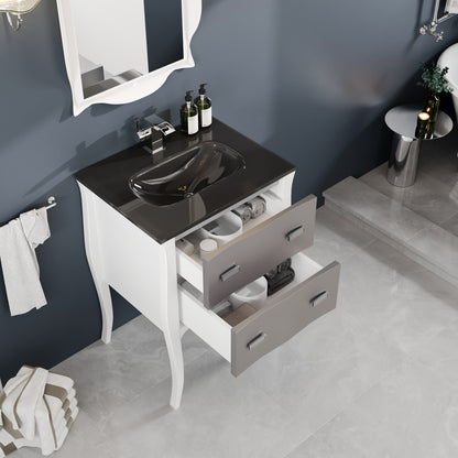 Eviva Aranjuez Bath Vanity with Tempered Glass Top and Integrated Sink (24"-32")