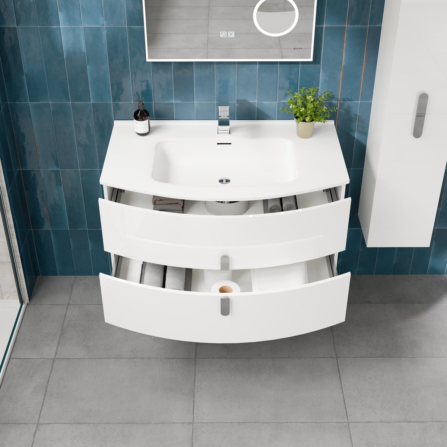 Eviva Cali 40 in. White Wall Mount Single Sink Bath Vanity with Porcelain Top and Integrated Sink
