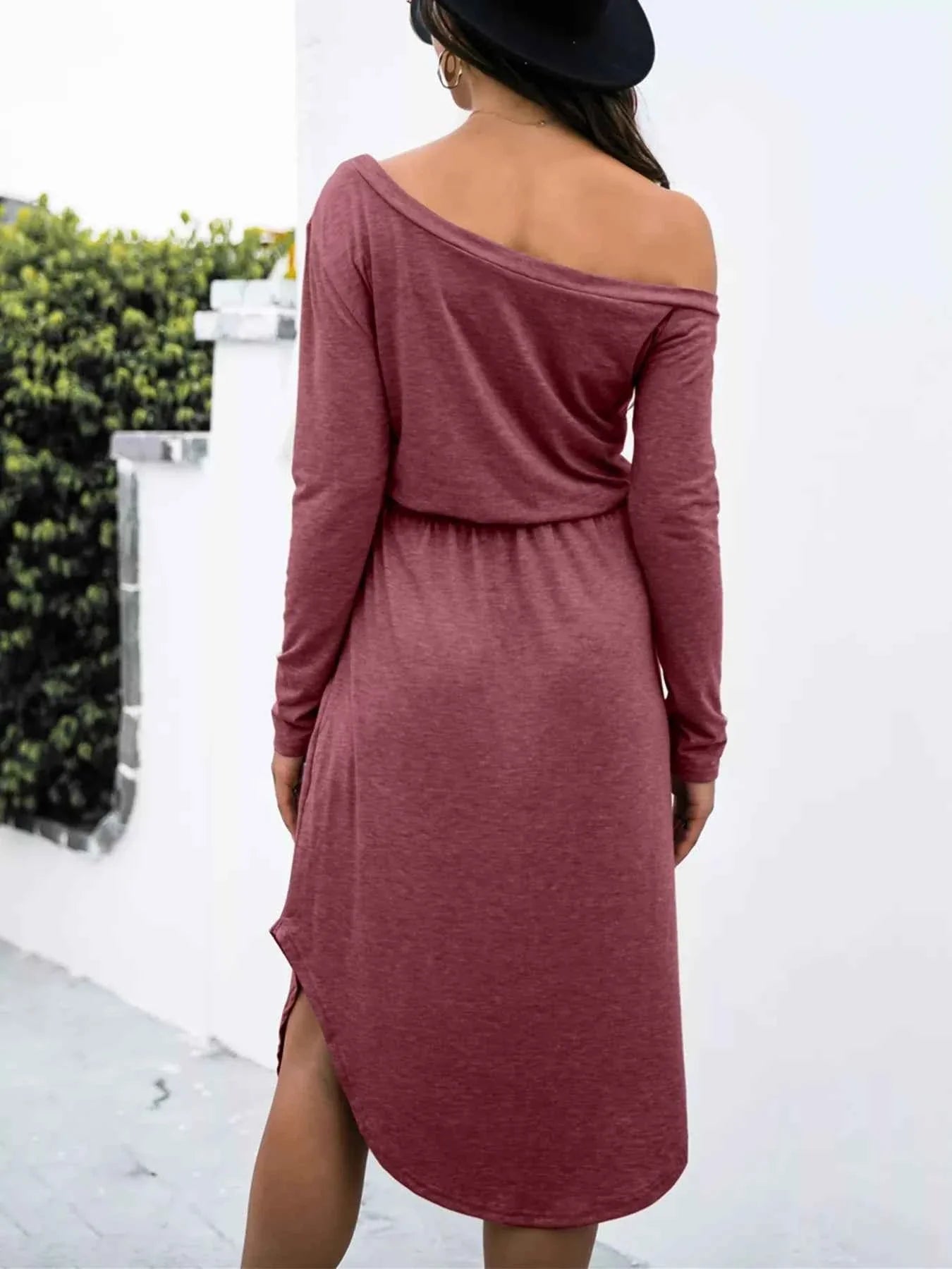 One-Shoulder Long Sleeve Midi Dress