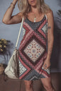 Red Geometric Paisley Print Sleeveless Mini Dress