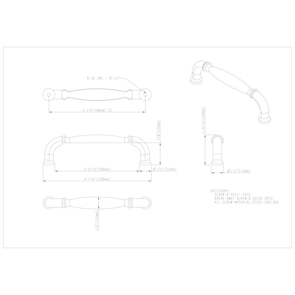 96 mm Center-to-Center Satin Nickel Chesapeake Cabinet Pull