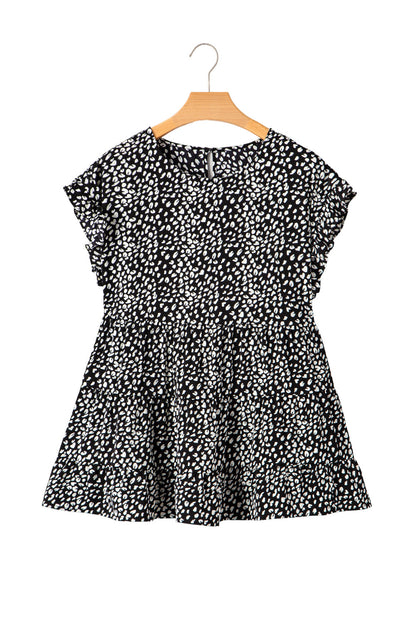 Black Leopard Print Flowy Tiered Plus Size Blouse