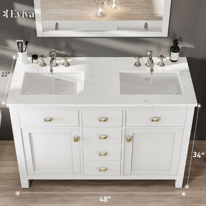 Eviva Artemis Bath Vanity with Engineered Stone Top & Undermount Porcelain Sink (42"-72")