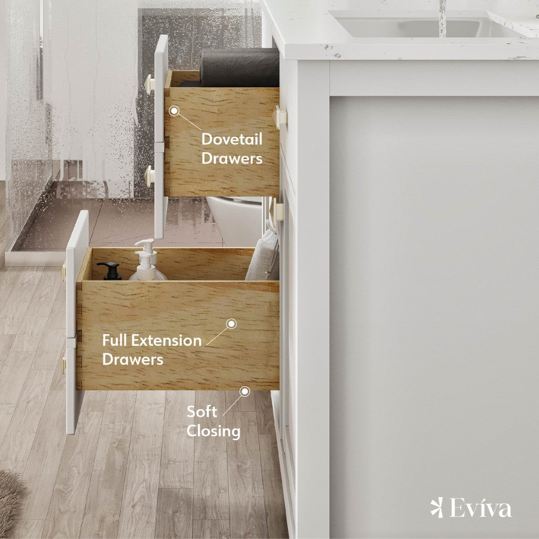 Eviva Artemis Bath Vanity with Engineered Stone Top & Undermount Porcelain Sink (42"-72")