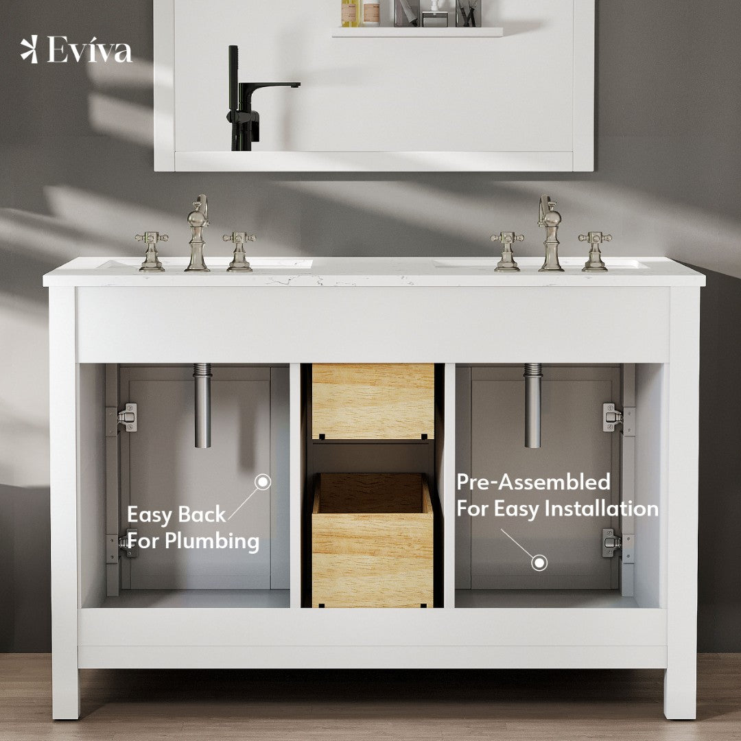 Eviva Artemis Bath Vanity with Engineered Stone Top & Undermount Porcelain Sink (42"-72")