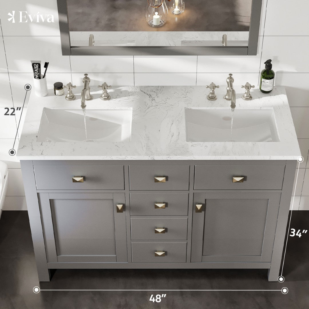 Eviva Artemis Bath Vanity with Engineered Stone Top & Undermount Porcelain Sink (42"-72")
