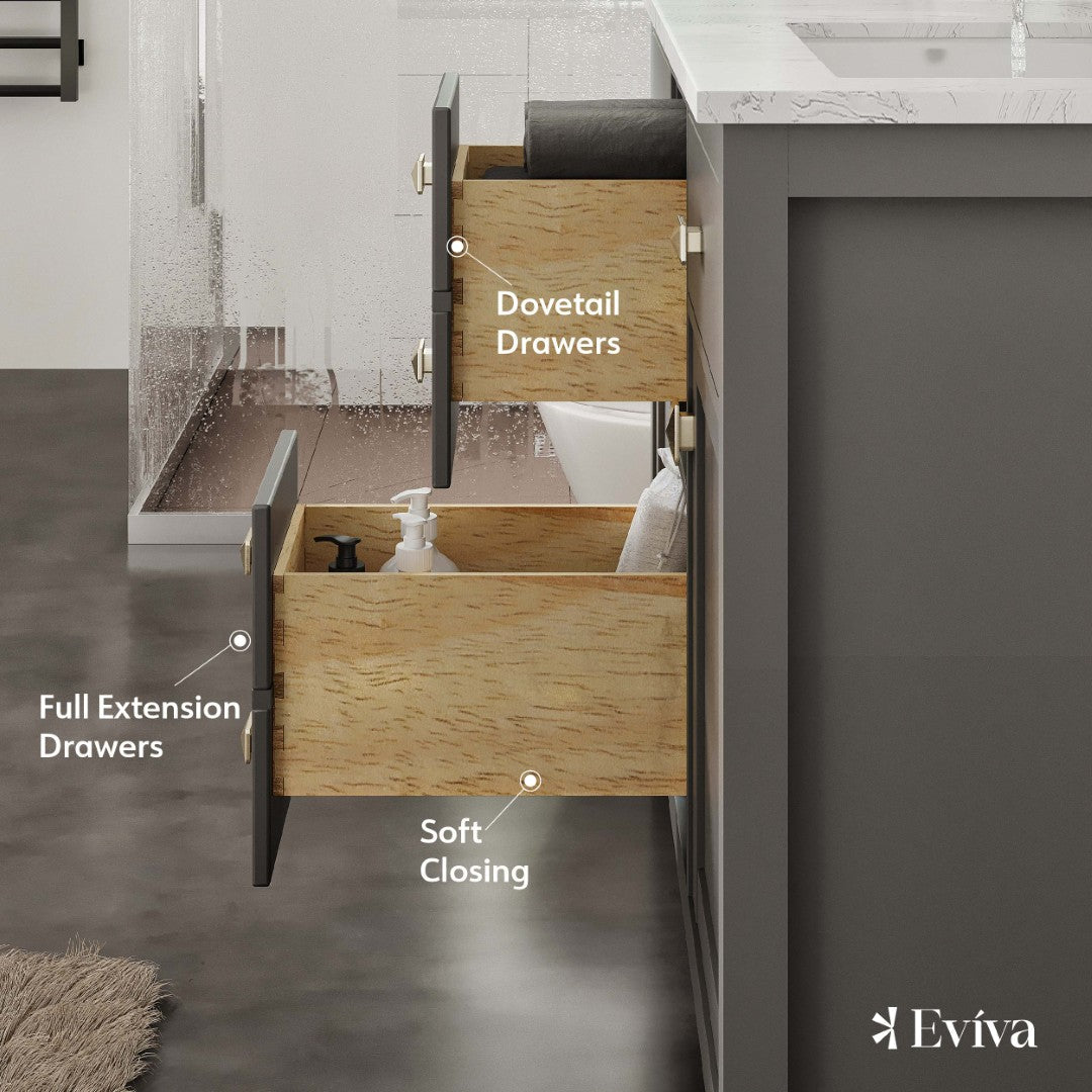 Eviva Artemis Bath Vanity with Engineered Stone Top & Undermount Porcelain Sink (42"-72")