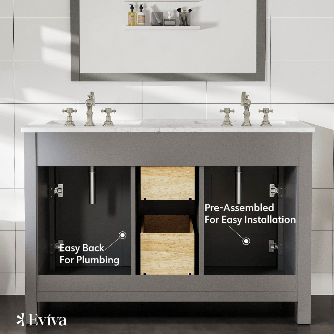 Eviva Artemis Bath Vanity with Engineered Stone Top & Undermount Porcelain Sink (42"-72")