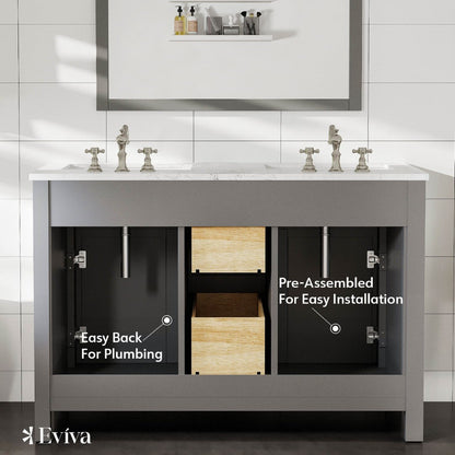 Eviva Artemis Bath Vanity with Engineered Stone Top & Undermount Porcelain Sink (42"-72")
