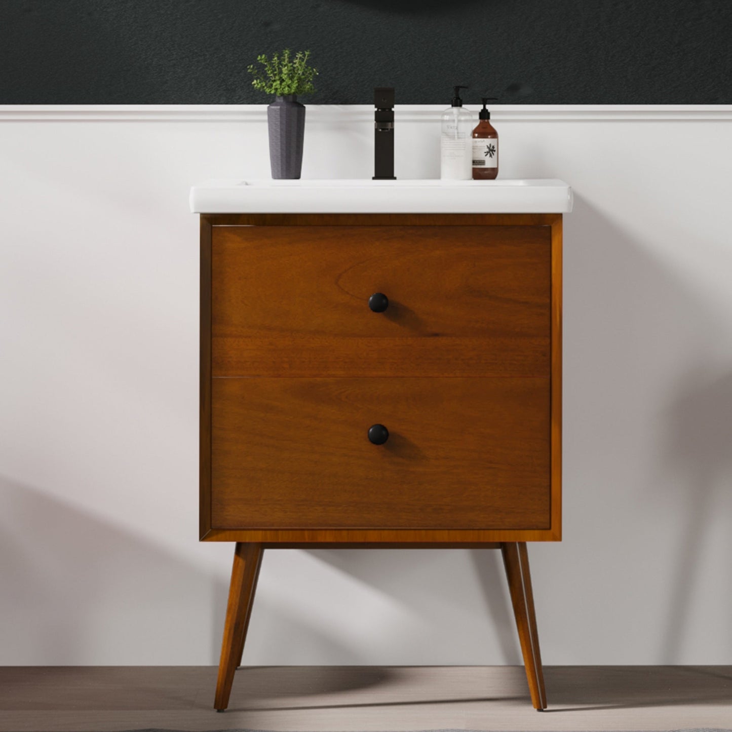 Eviva Caramel Bath Vanity with Porcelain Top and Integrated Sink