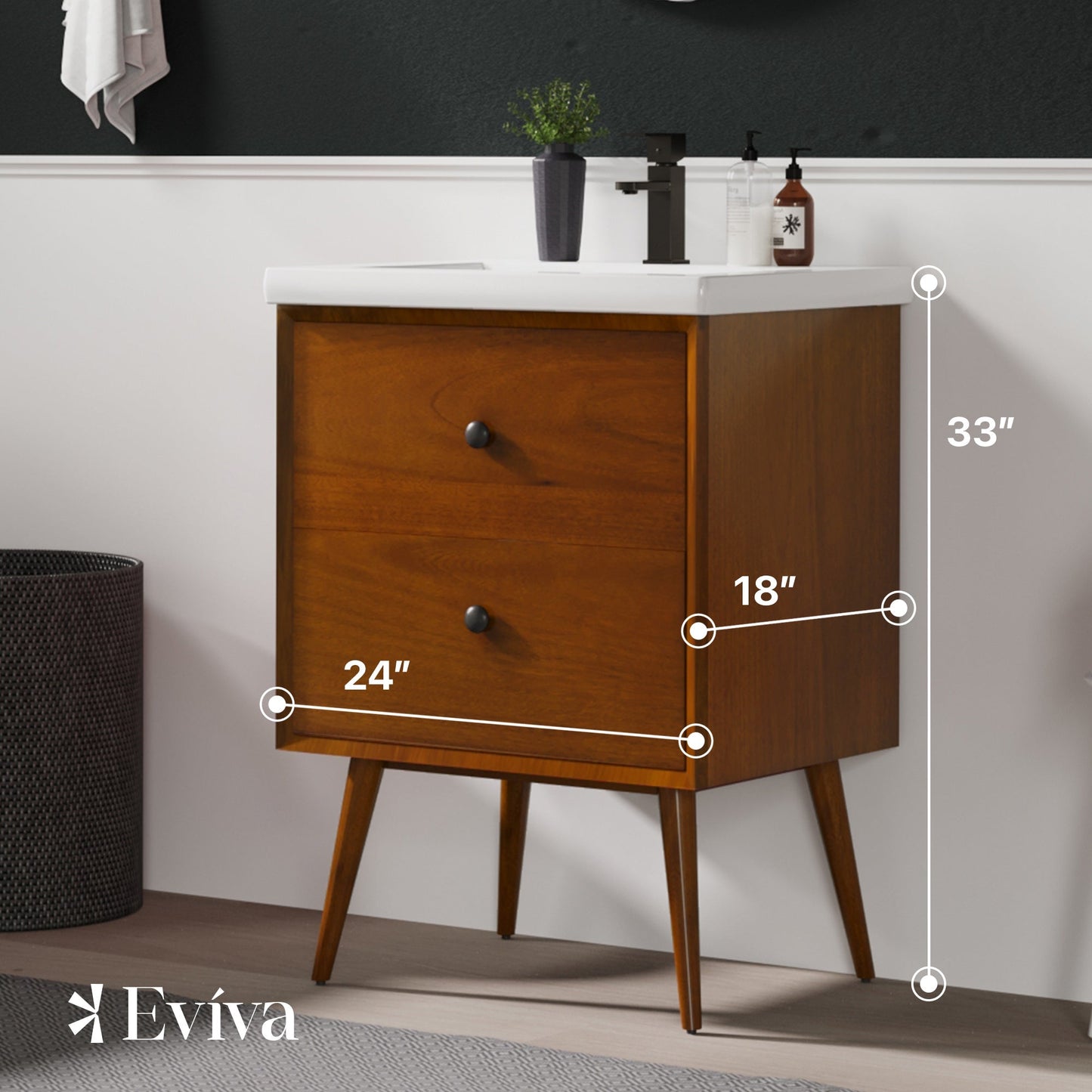 Eviva Caramel Bath Vanity with Porcelain Top and Integrated Sink