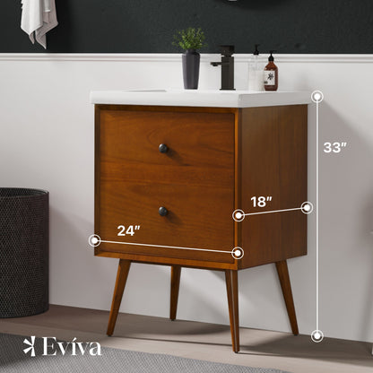 Eviva Caramel Bath Vanity with Porcelain Top and Integrated Sink