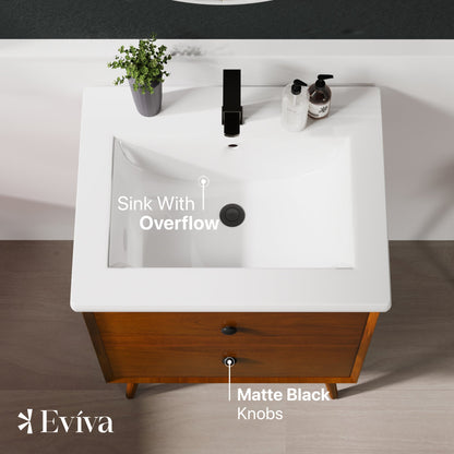 Eviva Caramel Bath Vanity with Porcelain Top and Integrated Sink