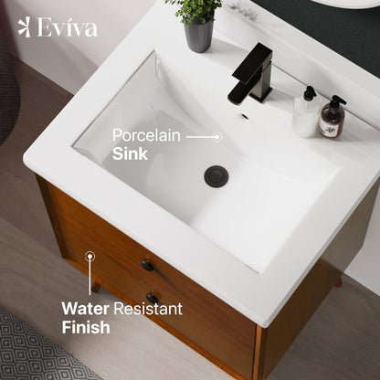 Eviva Caramel Bath Vanity with Porcelain Top and Integrated Sink