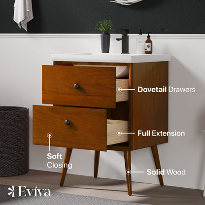 Eviva Caramel Bath Vanity with Porcelain Top and Integrated Sink