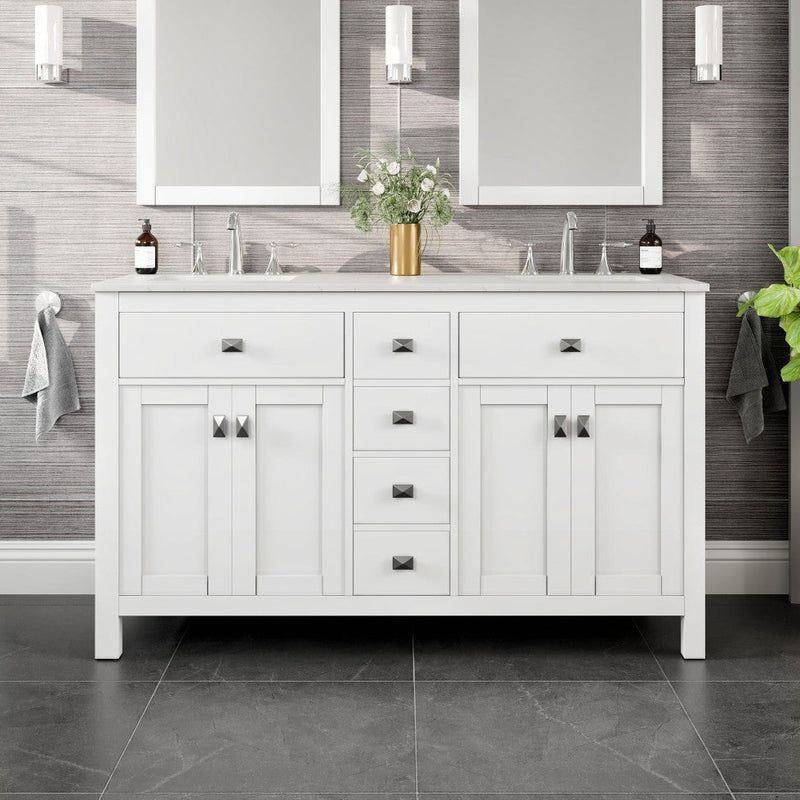Eviva Memphis Bath Vanity with Carrara Quartz Top and Undermount Porcelain Sinks
