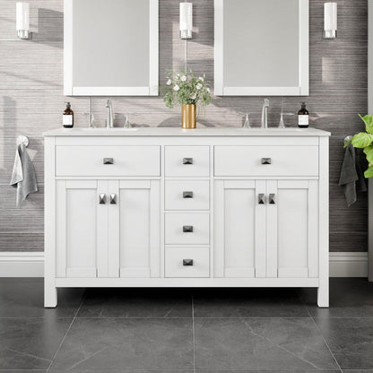 Eviva Memphis Bath Vanity with Carrara Quartz Top and Undermount Porcelain Sinks