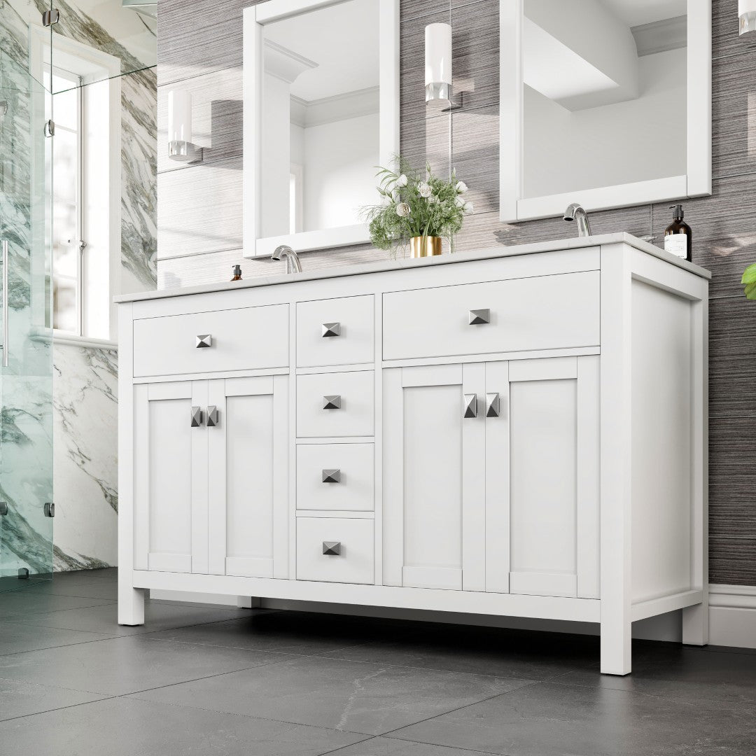 Eviva Memphis Bath Vanity with Carrara Quartz Top and Undermount Porcelain Sinks