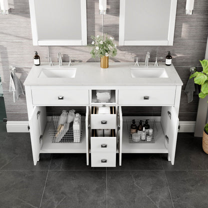 Eviva Memphis Bath Vanity with Carrara Quartz Top and Undermount Porcelain Sinks