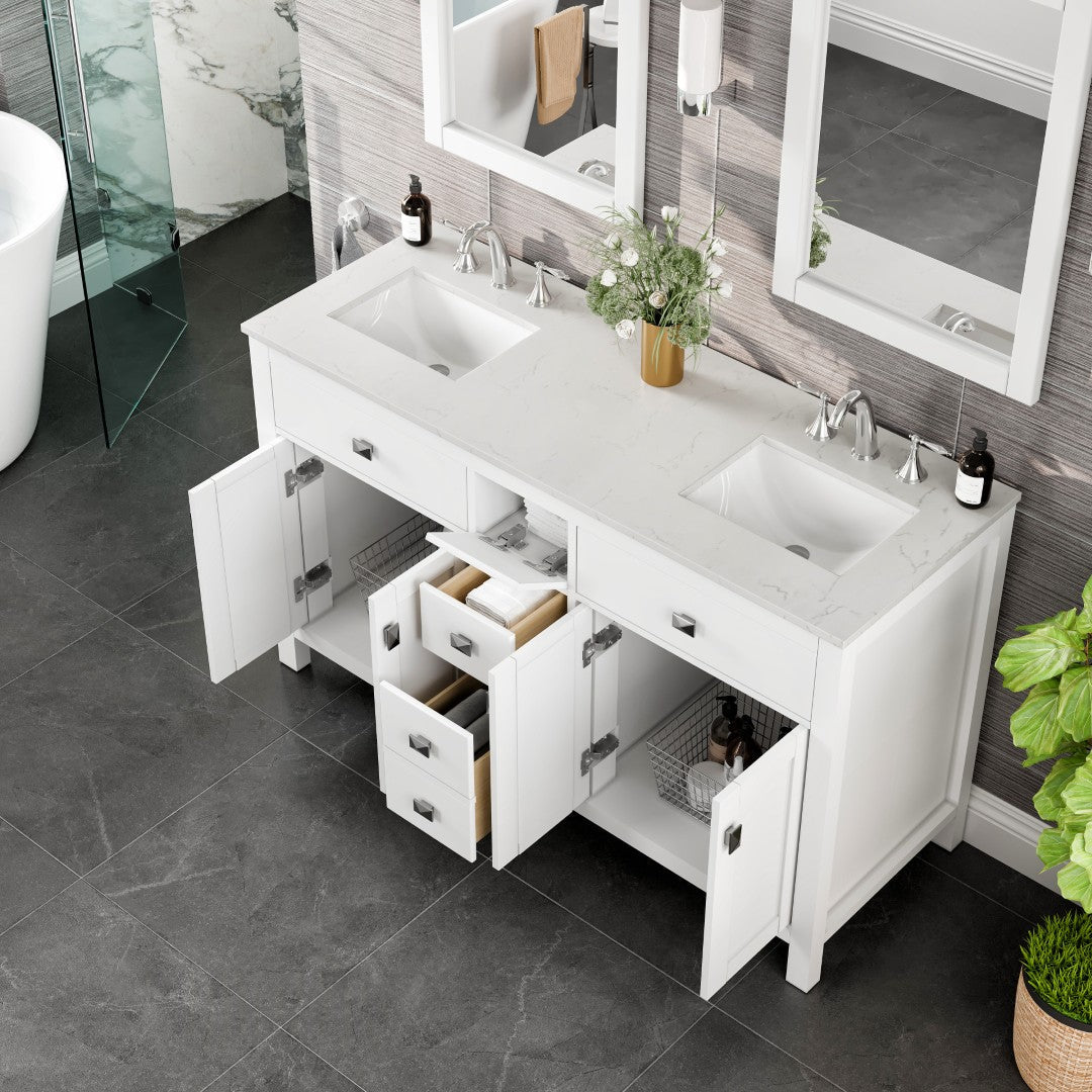 Eviva Memphis Bath Vanity with Carrara Quartz Top and Undermount Porcelain Sinks