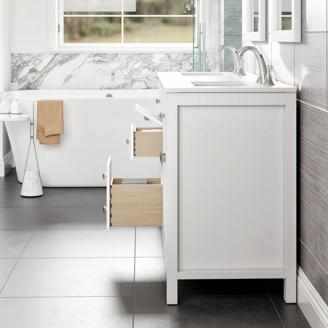 Eviva Memphis Bath Vanity with Carrara Quartz Top and Undermount Porcelain Sinks