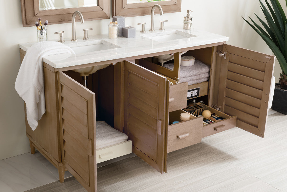 Portland 60" Double Vanity Cabinet, Whitewashed Walnut