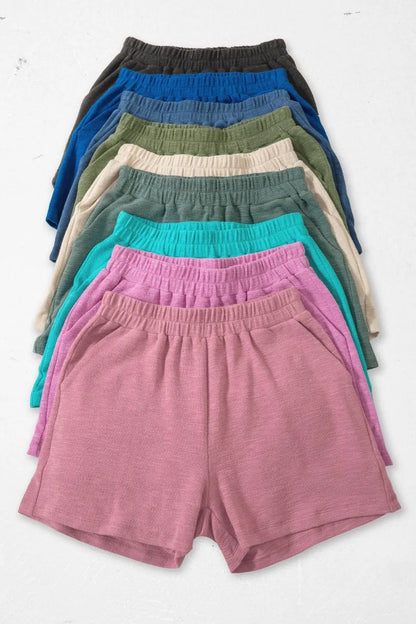 Zenana Cotton Slub Shorts in Navy